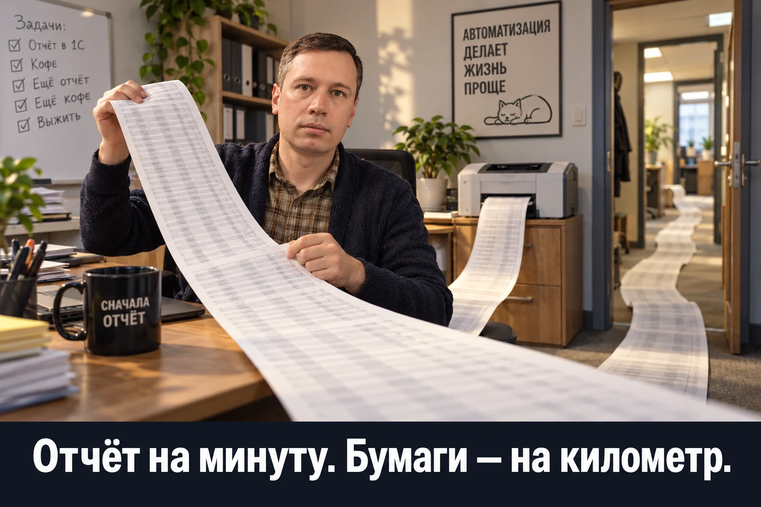 Отчёт на минуту. Бумаги — на километр.